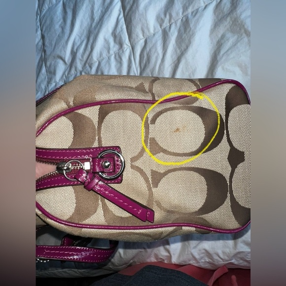 Coach Signature Print Satchel F24364 in khaki silver passion berry Y2K vintage - Picture 4 of 8